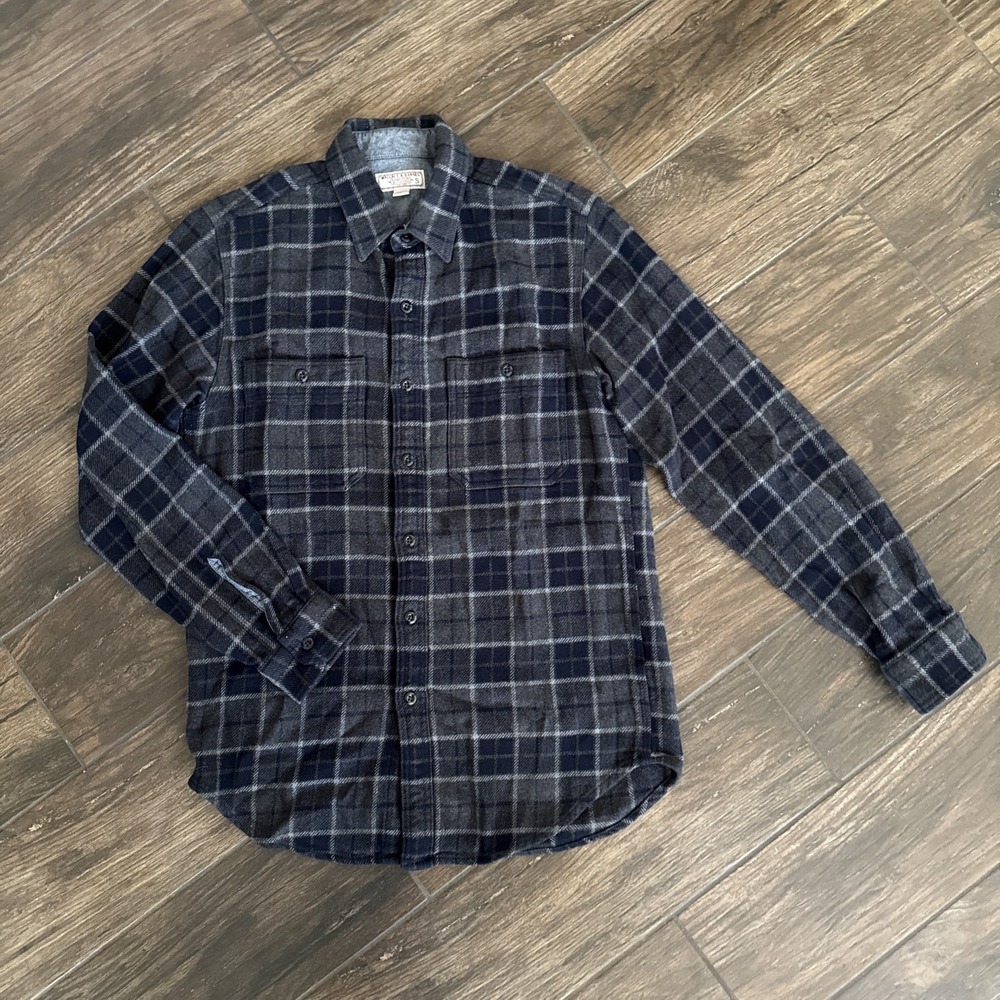 Wallace Barnes Flannel Shirt Men S Blue Gray Plaid Heavyweight Work Button Up - Picture 7 of 11